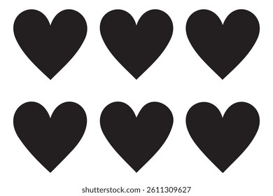 Black Heart shape icon six set of white background