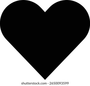 A black heart shape is isolated on a white background, symbolizing love and romance.