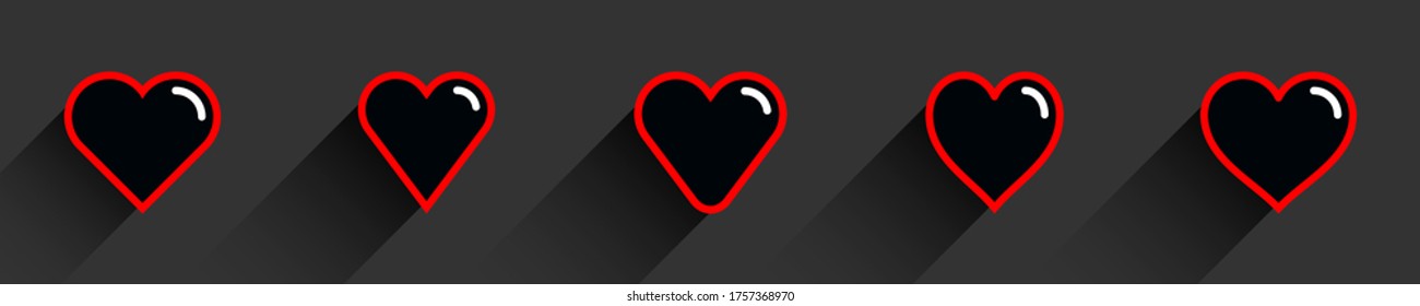 Black heart shape with red contour stroke line. Medical icon, love sign isolated on background. Symbol Feast of Saint Valentine Day. Flat design in long shadow style . Vector illustration