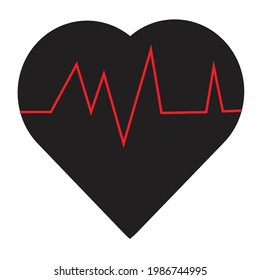 forma de corazón negro con fondo blanco de ola cardíaca.