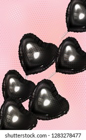 black heart shaped air balloons with half tone effect. Vector illustration