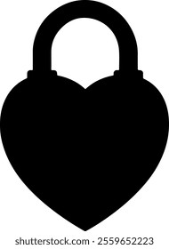 Black Heart shaped lock silhouette vector illustration on white background
