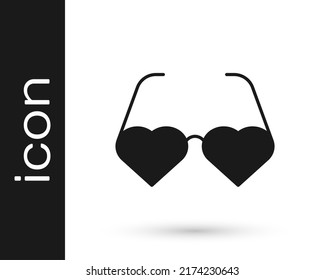 Black Heart shaped love glasses icon isolated on white background. Suitable for Valentine day card design.  Vector