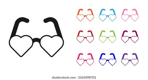 Black Heart shaped love glasses icon isolated on white background. Suitable for Valentine day card design. Set icons colorful. Vector