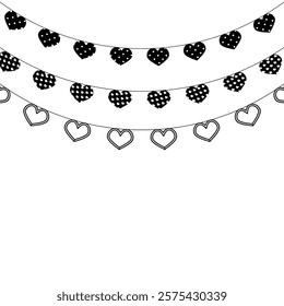 Black heart silhouette cartoon, element hand-draw design, adornment carnaval holiday, happy, decoration bunting to party graphic illustration vector