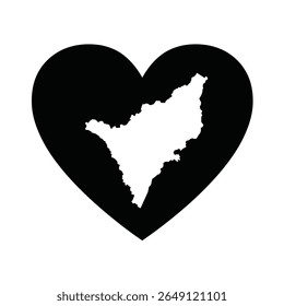 A black heart silhouette containing a white outline of the Cali map is shown against a white background The image is a simple vector graphic