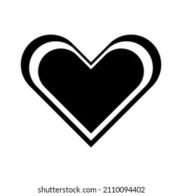 Black heart silhouette. Double frame. Love symbol. Outline style. Romantic background. Vector illustration. Stock image. 