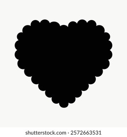 Black heart silhouette with scalloped edges. Heart design with scalloped edges. Simple black heart shape. Heart silhouette with unique scalloped edges. Vector element isolated on white.