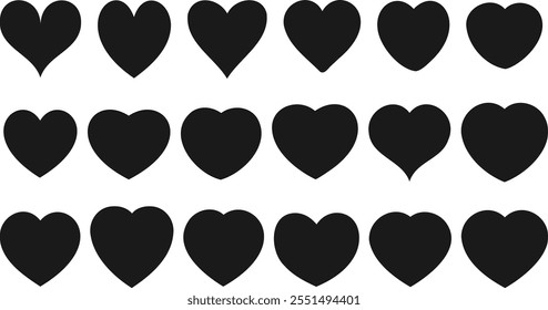 Black heart silhouette, set of black heart