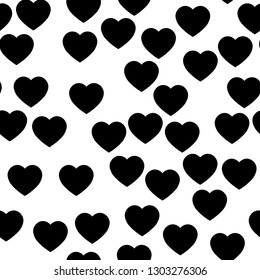 Black heart silhouettes seamless pattern. Random scattered hearts background. Love or Valentine theme. Vector illustration.