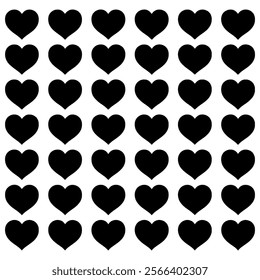 Black Heart Silhouettes Seamless Pattern.Love or Valentines Day Hearts Background.Heart Silhouette Vector Art Illustration.Best for Valentines Day Background.