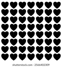 Black Heart Silhouettes Seamless Pattern.Love or Valentines Day Hearts Background.Heart Silhouette Vector Art Illustration.Best for Valentines Day Background.