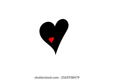 black heart with a small red on a white background,