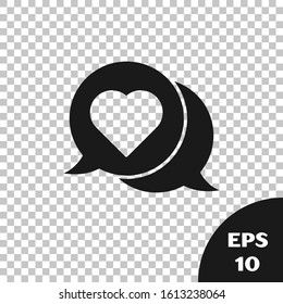 Black Heart in speech bubble icon isolated on transparent background.  Vector Illustration
