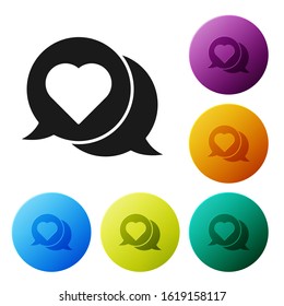 Black Heart in speech bubble icon isolated on white background. Set icons colorful circle buttons. Vector Illustration