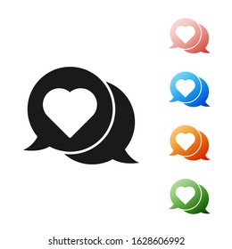 Black Heart in speech bubble icon isolated on white background. Set icons colorful. Vector Illustration