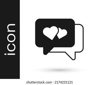 Black Heart in speech bubble icon isolated on white background. Happy Valentines day.  Vector