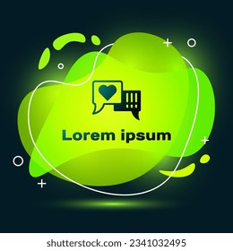 Black Heart in speech bubble icon isolated on black background. Abstract banner with liquid shapes. Vector