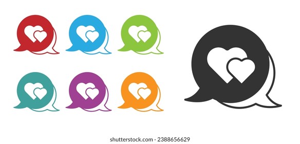 Black Heart in speech bubble icon isolated on white background. Happy Valentines day. Set icons colorful. Vector