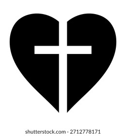 Black heart split with white cross symbol faith love healing