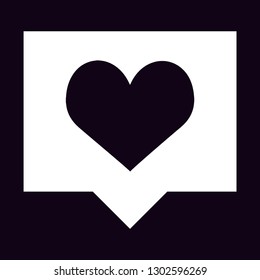 black heart symbol inside white square rectangle rectangular speech bubble