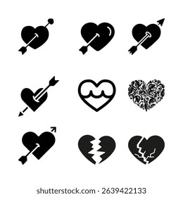black  heart symbols representing love, romance, and Valentine's Day. Artistic and editable heart vector icons, isolated for design use.
