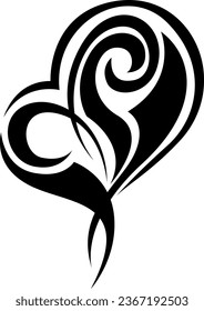 Black heart tattoo, tattoo illustration, vector on a white background.