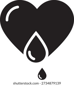 Corazón negro con una lágrima que cae de él sobre fondo blanco