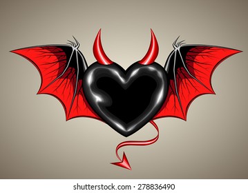 Black Heart Vampire Wings Horn Stock Vector (Royalty Free) 278836490 ...