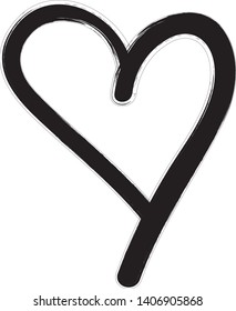 Black heart vector. Hand drawn love icon. Trendy brush heart isolated on white background. Brush stroke grunge symbol for love sign, shape frame and Valentine's day. Creative art sketch, vector
