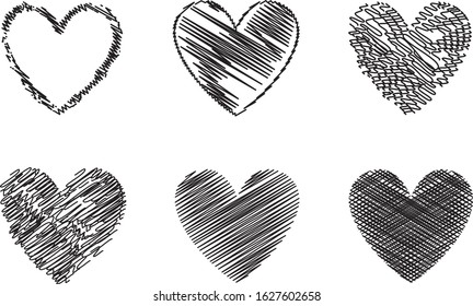 Black heart vector. Hand drawn love icon isolated. Collection of heart icon hand drawn vector for love logo, heart symbol, doodle icon, greeting card and Valentine's day. Painted grunge vector shape