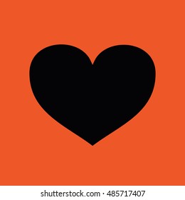 Black heart vector icon. Orange background