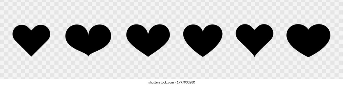 Black heart vector icon set isolated on transparent background. Vector illustration eps10.