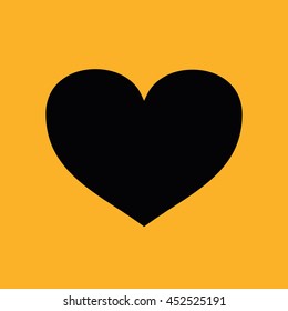 Black heart vector icon. Yellow background