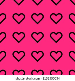 Black heart vector pattern seamless on pink background.
