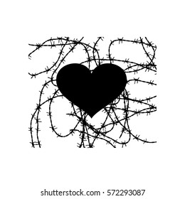 black heart vector. tattoo prison. barbed wire. love
