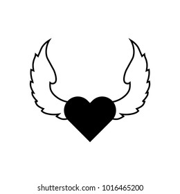 Black heart with white wings icon. Flying heart. Outline vector. Flat style illustration. EPS 10.