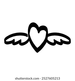 Black heart with wings. Hand drawn element for social media, posters, etc.