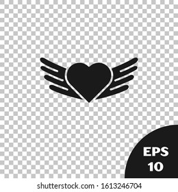 Black Heart with wings icon isolated on transparent background. Love symbol. Valentines day.  Vector Illustration