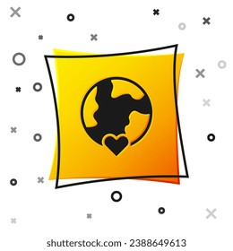 Black The heart world - love icon isolated on white background. Yellow square button. Vector