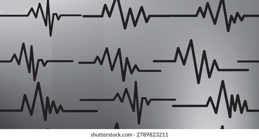 Black heartbeat or ECG line pattern displayed on a smooth gray background surface