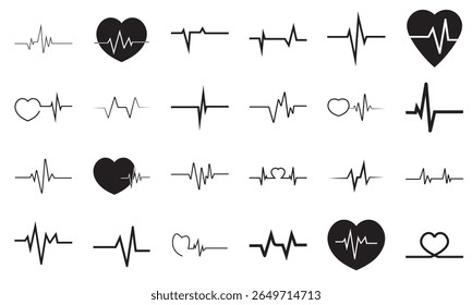 Ícone de linha de batimento cardíaco preto. cardiologia, pulso médico, ECG, design de ECG, clipart de saúde. Traçado editável. Ilustração vetorial.