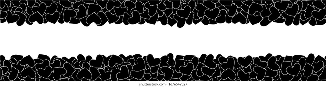 Black hearts banner. Vector illustration. Use for printing, posters, T-shirts, textile drawing, print pattern, web design.