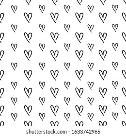 Black Hearts hand drawn seamless pattern background.