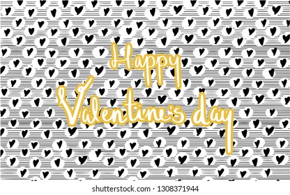  Black hearts and lines in white background. Valentine´s day cute lettering. 