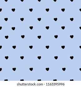 Black hearts on blue background.Simple seamless pattern.