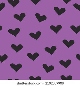 Black hearts on a pink background. Vector seamless pattern of hearts.