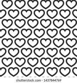 Black hearts on white background. Seamless vector romantic love valentine pattern. Repeat elements. For fabric, textile, design, cover, banner.
