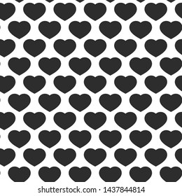 Black hearts on white background. Seamless vector romantic love valentine pattern. Repeat elements. For fabric, textile, design, cover, banner.