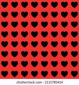 Patrón de corazones negros sobre fondo rojo